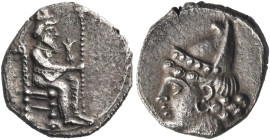 CILICIA. Uncertain mint. Early 4th century BC. Obol (Silver, 10 mm, 0.74 g, 11 h). Persian King, bearded, wearing the Double Crown of Egypt, and holdi...