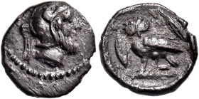 CILICIA. Uncertain mint. Circa 385-375 BC. Obol (Silver, 10 mm, 0.58 g, 6 h). Bearded male head to right (Ares?), wearing a crested Attic helmet. Rev....