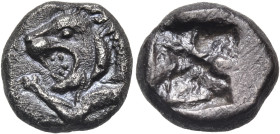 ASIA MINOR. Uncertain mint. Circa 520-480 BC. Hemidrachm (Silver, 12.5 mm, 2.63 g). Forepart of a roaring lion to left. Rev. Irregular incuse square. ...