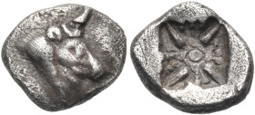 ASIA MINOR. Uncertain mint. Circa 520-480 BC. Hemiobol (Silver, 9.5 mm, 0.74 g), Milesian standard. Head of a bull to right. Rev. Stellate pattern wit...