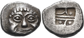 ASIA MINOR. Uncertain mint. Circa 510 BC. Drachm (Silver, 15.5 mm, 3.96 g). Gorgoneion facing. Rev. Incuse square divided into four compartments, thre...