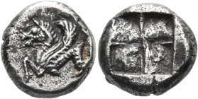 ASIA MINOR. Uncertain mint. 5th century BC. Hemidrachm (Silver, 10.5 mm, 2.12 g). Hippocamp with curved wing swimming left. Rev. Quadripartite incuse ...