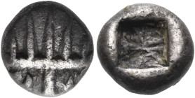 ASIA MINOR. Uncertain mint. 6th century BC. Diobol (Silver, 9 mm, 1.36 g). Stylized lion's head facing, wearing a crown with five rays. Rev. Rough inc...