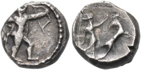 ASIA MINOR OR THE LEVANT. Late 5th - mid 4th century BC. Trihemiobol (Silver, 8.8 mm, 0.90 g, 1 h), uncertain mint. Herakles standing to right, wearin...