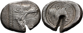 CYPRUS. Uncertain mint. Circa 515-485 BC. Stater (Silver, 24 mm, 10.77 g, 12 h). Head of a roaring lion to right. Rev. 'pa' - 'phi' ( in Cypriot scrip...