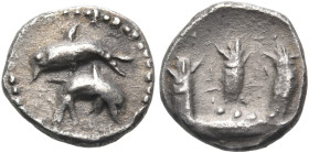 SAMARIA. Middle-Levantine Series. Circa 375-333 BC. Obol (Silver, 8 mm, 0.51 g, 2 h). Dolphin swimming to left above dolphin swimming to right. Rev. C...