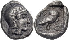 PHILISTIA (PALESTINE). Uncertain mint. Mid 5th century-333 BC. Quarter Shekel or Drachm (Silver, 15 mm, 2.83 g, 12 h), imitating Athens. Head of Athen...