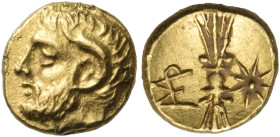 KYRENAIKA. Kyrene. Magas, Ptolemaic governor, circa 304-276 BC. Obol (Gold, 7 mm, 0.69 g, 10 h), struck under Magas as governor and the magistrate Sos...