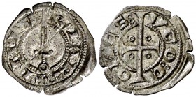 Comtat d'Empúries. Hug V (1269-1277). Empúries. Òbol. (Cru.V.S. 104) (Balaguer 111-1) (Cru.C.G. 1917). 0,29 g. Bella. Rarísima y más así. EBC-.