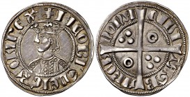 Jaume II (1291-1327). Barcelona. Croat. (Cru.V.S. 334.1) (Cru.C.G. 2151a) (AN. 19, pág. 145, nº48A, mismo ejemplar). 3,20 g. Tres-seis-seis y tres ani...