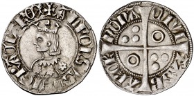 Alfons III (1327-1336). Barcelona. Croat. (Cru.V.S. 366.1) (Badia falta) (Cru.C.G. 2184c). 3,14 g. Flores de seis pétalos en el vestido. Letras A con ...
