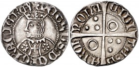 Pere III (1336-1387). Barcelona. Croat. (Cru.V.S. 407.1 var) (Badia 345, mismo ejemplar, sin especificar la puntuación) (Cru.C.G. 2224a var). 3,18 g. ...