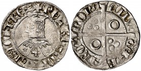 Pere III (1336-1387). Barcelona. Croat. (Cru.V.S. 408.5) (Badia falta) (Cru.C.G. 2223k). 3,22 g. Flores de cinco pétalos y cruz en el vestido. Letras ...