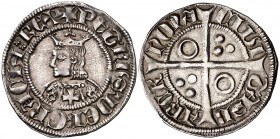 Pere III (1336-1387). Barcelona. Croat. (Cru.V.S. 408.8) (Badia 350, mismo ejemplar) (Cru.C.G. 2323o var). 3,23 g. Flores de seis pétalos y cruz en el...