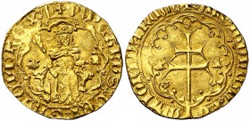 Pere III (1336-1387). Mallorca. Ral d'or. (Cru.V.S. 434 var) (Cru.C.G. 2249b). 3,64 g. Orla especial doble en reverso. Bella. Rara así. EBC.