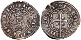 Jaume II de Mallorca (1276-1285/1298-1311). Mallorca. Mig ral. (Cru.V.S. 535) (Cru.C.G. 2502). 1,78 g. Letras A góticas. Golpecito en canto. Atractiva...