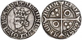 Alfons IV (1416-1458). Barcelona. Croat. (Cru.V.S. 815.2) (Badia 466) (Cru.C.G. 2864a). 3,19 g. El busto interrumpe la gráfila. Mismos cuños que el ej...
