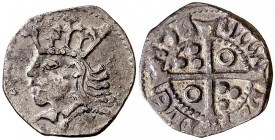 Joan II (1458-1479). Lleida. Terç de croat. (Cru.V.S. 946.1) (Badia 633) (Cru.C.G. 2986). 1,03 g. Ex Áureo 19/12/1995, nº 267. Muy rara. MBC+.