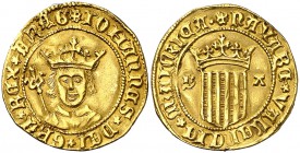 Joan II (1458-1479). València. Ducat Johaní. (Cru.V.S. 964.2) (Cru.C.G. 3002b, mismo ejemplar) 3,44 g. Bella. Ex Áureo 07/03/2001, nº 1202. Rara y más...