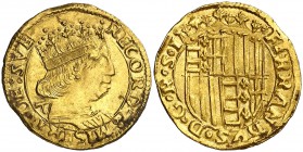 Ferran I de Nàpols (1458-1494). Nàpols. Ducat. (Cru.V.S. 996) (Cru.C.G. 3403) (MIR. 64/8). 3,47 g. Bella. Parte de brillo original. Comprada a De Falc...