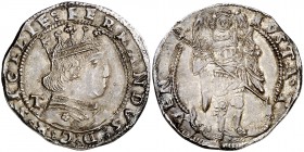 Ferran I de Nàpols (1458-1494). Nàpols. Coronat. (Cru.V.S. 1022) (Cru.C.G. 3435) (MIR. 69/2). 3,93 g. Bella. Preciosa pátina. Rara así. EBC.