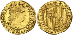 Alfons II de Nàpòls (1494-1495). Nàpols. Ducat. (Cru.V.S. 1087) (Cru.C.G. 3502) (MIR. 87). 3,49 g. Busto de Fernando I. Muy bella. Brillo original. Co...