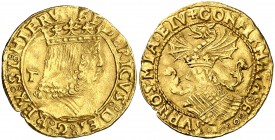 Frederic III de Nàpols (1496-1501). Nàpols. Ducat. (Cru.V.S. 1107) (Cru.C.G. 3524) (MIR. 105/1). 3,48 g. Ni el busto ni el dragón no cortan la leyenda...