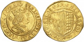 Ferran II (1479-1516). Barcelona. Doble principat. (Cru.V.S. 1128) (Cru.C.G. 3059b) (Cal. 9, mismo ejemplar). 6,99 g. Bella. Precioso color. Comprada ...