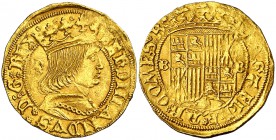 Ferran II (1479-1516). Barcelona. Principat. (Cru.V.S. 1133) (Cru.C.G. 3060e) (Cal. 45). 3,51 g. Armas intercambiadas en 3er cuartel. Bella. Rara y má...