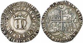 Enrique II (1368-1379). Córdoba. Real. (AB. 403). 3,21 g. Suave pátina multicolor. Muy rara. EBC-.