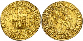 Enrique IV (1454-1474). Coruña. Castellano. (AB. 670) (M.R. 23.5 var). 4,55 g. Bonito color. Rarísima. MBC+.