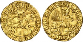 Alfonso de Ávila (1465-1468). Toledo. Dobla. (AB. 840.1) (M.R. 24 falta var). 4,45 g. La visera del yelmo está levantada y el rey lleva corona. Bella....