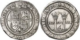 s/d (1548-1556). Juana y Carlos. México. L. 4 reales. (Cal. 84). 13,54 g. Estuvo encapsulada por la NGC como AU55, nº 3449448-01. Muy bella. Ex Herita...