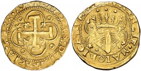 s/d. Carlos I. Valencia. Doble corona. (Cal. 13, mismo ejemplar) (Cru.C.G. 4143 var). 6,73 g. Precioso color. Comprada a López Chaves en trato privado...