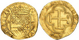 s/d. Felipe II. Burgos. 2 escudos. (Cal. 34, mismo ejemplar, no indica la rectificación) (Tauler 5). 6,70 g. Muy bella. Preciosa pátina. Ex Petrixol 6...
