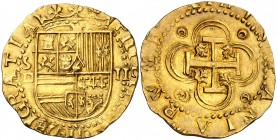 s/d. Felipe II. Sevilla. . 2 escudos. (Cal. 60) (Tauler 30). 6,73 g. Bella. Preciosa pátina. Comprada a Schulman en trato privado en 1968 . Ex Colecci...