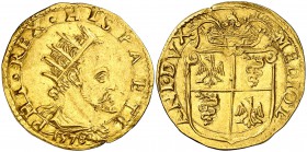 1578. Felipe II. Milán. 1 doppia. (Vti. 65) (MIR. 301). 6,57 g. Bella. Rara así. EBC.