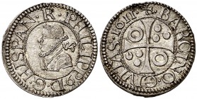 1611. Felipe III. Barcelona. 1/2 croat. (Cal. 534) (Cru.C.G. 4342). 1,60 g. Muy bella. Rara así. EBC+.