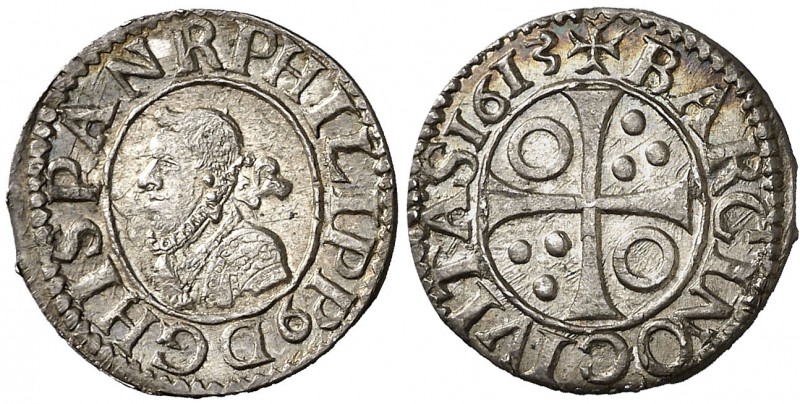 1613. Felipe III. Barcelona. 1/2 croat. (Cal. 537) (Cru.C.G. 4342g). 1,67 g. Muy...