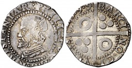 1599. Felipe III. Barcelona. 1 croat. (Cal. 425) (Cru.C.G. 4339b). 3,12 g. Atractiva. Rara y más así. MBC+.