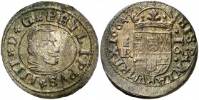 1664. Felipe IV. Segovia. 16 maravedís. (Cal. 1514). 4,52 g. Bella. Rara así. EBC+.