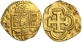 (16...)4. Felipe IV. Sevilla. . 8 escudos. (Cal. tipo 15) (Cal.Onza 80, mismo ejemplar). 26,99 g. Leones y castillos. Bella. Brillo original. Según Ca...
