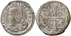 1693. Carlos II. Barcelona. 1 croat. (Cal. 669) (Badia 1147) (Cru.C.G. 4906 var). 2,46 g. Bella. Parte de brillo original. Rara así. EBC.