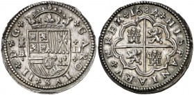 1684. Carlos II. Segovia. . 2 reales. (Cal. 643). 6,91 g. Mínimas marquitas. Muy bella. Pleno brillo original. Ex Áureo & Calicó 14/12/2016, nº 1392. ...
