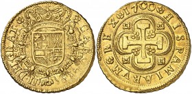 1700. Carlos II. Sevilla. M. 8 escudos. (Cal. 84 var) (Cal.Onza 203 var). 26,97 g. El 7 de la fecha acuñado dos veces y distinto en los dos ejemplares...