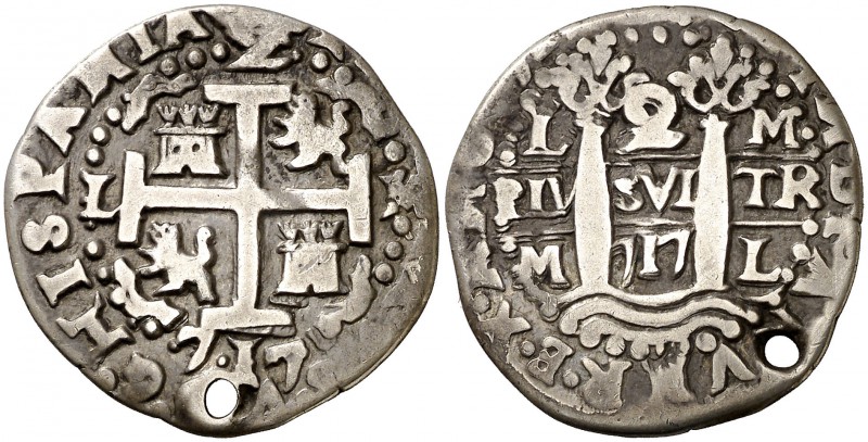 1717. Felipe V. Lima. M. 2 reales. (Cal. falta). 5,79 g. Redonda. Tipo de presen...