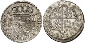1725. Felipe V. Madrid. A. 2 reales. (Cal. 1252 var). 5,45 g. El 5 de la fecha invertido. Golpecito. Bella. Brillo original. Escasa así. EBC+.