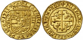 1711. Felipe V. México. J. 4 escudos. (Cal. 228, mismo ejemplar) (Kr. R55.1, indica "rare" sin precio). 13,37 g. Acuñación para presentación real. Pro...