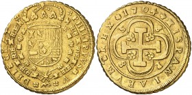 1704. Felipe V. Sevilla. P. 8 escudos. (Cal. 162) (Cal.Onza 476). 26,86 g. Tipo "cruz". S-8/8-P. Comprada por Xavier Calicó en trato privado en 1969. ...