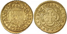 1717/6. Felipe V. Sevilla. M. 8 escudos. (Cal. 179) (Cal.Onza 505). 26,89 g. Tipo "cruz". 8-M/S-8. Precioso color. Restos de brillo original. Ex Colec...